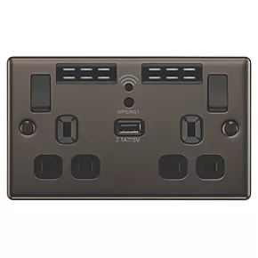 LAP 13A 2-Gang SP Switched Wi-Fi Extender Socket + 2.1A 1-Outlet Type A USB Charger Black Nickel with Black Inserts 4 LAP 13A 2-Gang SP Switched Wi-Fi Extender Socket + 2.1A 1-Outlet Type A USB Charger Black Nickel with Black Inserts - Image 2