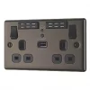LAP 13A 2-Gang SP Switched Wi-Fi Extender Socket + 2.1A 1-Outlet Type A USB Charger Black Nickel with Black Inserts -Data Networking Shop 224HF P