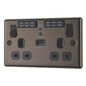 LAP 13A 2-Gang SP Switched Wi-Fi Extender Socket + 2.1A 1-Outlet Type A USB Charger Black Nickel with Black Inserts 3 LAP 13A 2-Gang SP Switched Wi-Fi Extender Socket + 2.1A 1-Outlet Type A USB Charger Black Nickel with Black Inserts