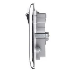 British General Nexus Metal 13A 2-Gang SP Switched Wi-Fi Extender Socket + 2.1A 1-Outlet Type A USB Charger Polished Chrome with White Inserts -Data Networking Shop 677FG A2