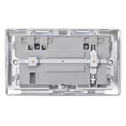 British General Nexus Metal 13A 2-Gang SP Switched Wi-Fi Extender Socket + 2.1A 1-Outlet Type A USB Charger Polished Chrome with White Inserts -Data Networking Shop 677FG A3