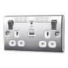 British General Nexus Metal 13A 2-Gang SP Switched Wi-Fi Extender Socket + 2.1A 1-Outlet Type A USB Charger Polished Chrome with White Inserts 1 British General Nexus Metal 13A 2-Gang SP Switched Wi-Fi Extender Socket + 2.1A 1-Outlet Type A USB Charger Polished Chrome with White Inserts -Data Networking Shop 677FG P