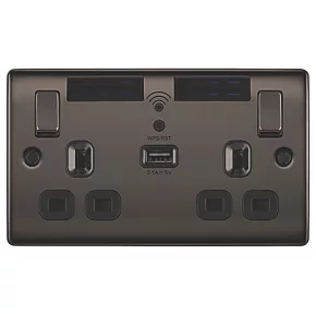 British General Nexus Metal 13A 2-Gang SP Switched Wi-Fi Extender Socket + 2.1A 1-Outlet Type A USB Charger Black Nickel with Black Inserts 4 British General Nexus Metal 13A 2-Gang SP Switched Wi-Fi Extender Socket + 2.1A 1-Outlet Type A USB Charger Black Nickel with Black Inserts - Image 2