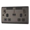 British General Nexus Metal 13A 2-Gang SP Switched Wi-Fi Extender Socket + 2.1A 1-Outlet Type A USB Charger Black Nickel with Black Inserts -Data Networking Shop 867FG P
