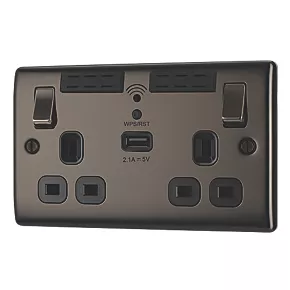 British General Nexus Metal 13A 2-Gang SP Switched Wi-Fi Extender Socket + 2.1A 1-Outlet Type A USB Charger Black Nickel with Black Inserts 3 British General Nexus Metal 13A 2-Gang SP Switched Wi-Fi Extender Socket + 2.1A 1-Outlet Type A USB Charger Black Nickel with Black Inserts