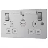 LAP 13A 2-Gang SP Switched Wi-Fi Extender Socket + 2.1A 1-Outlet Type A USB Charger Brushed Stainless Steel with White Inserts -Data Networking Shop 883HF P