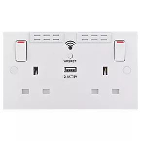 British General 900 Series 13A 2-Gang SP Switched Wi-Fi Extender Socket + 2.1A 1-Outlet Type A USB Charger White 4 British General 900 Series 13A 2-Gang SP Switched Wi-Fi Extender Socket + 2.1A 1-Outlet Type A USB Charger White - Image 2