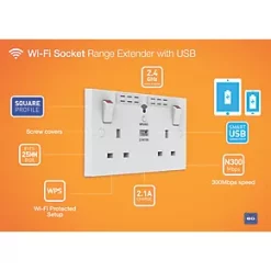 British General 900 Series 13A 2-Gang SP Switched Wi-Fi Extender Socket + 2.1A 1-Outlet Type A USB Charger White 13 British General 900 Series 13A 2-Gang SP Switched Wi-Fi Extender Socket + 2.1A 1-Outlet Type A USB Charger White -Data Networking Shop 8865V A5