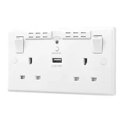 LAP 13A 2-Gang SP Switched Wi-Fi Extender + 2.1A 1-Outlet Type A USB Charger White